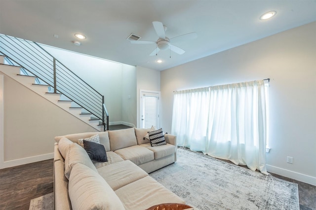 living room with ceiling fan