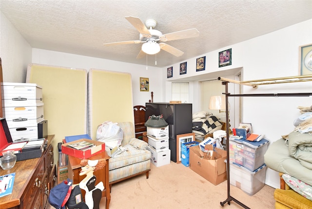 interior space with ceiling fan