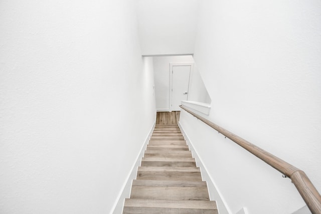 staircase with wood-type flooring