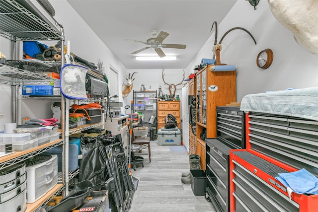 storage room featuring ceiling fan