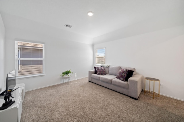 living room with carpet flooring