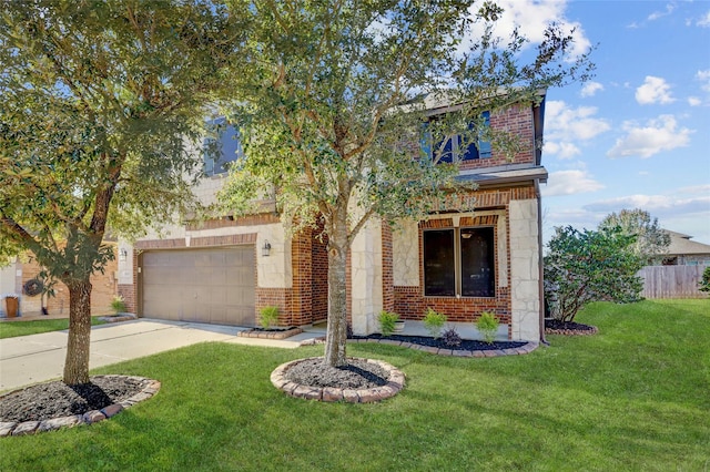 view of front of house with a garage and a front yard