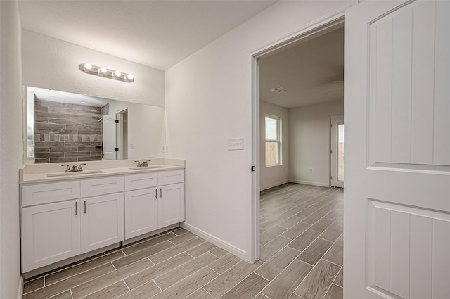 bathroom featuring vanity and walk in shower