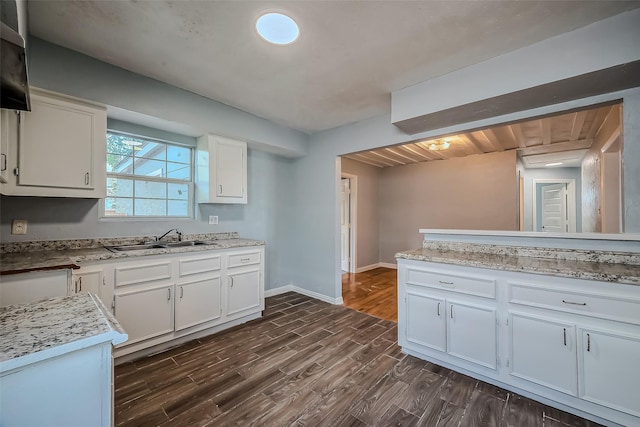 kitchen featuring white cabinetry, sink, and dark hardwood / wood-style floors