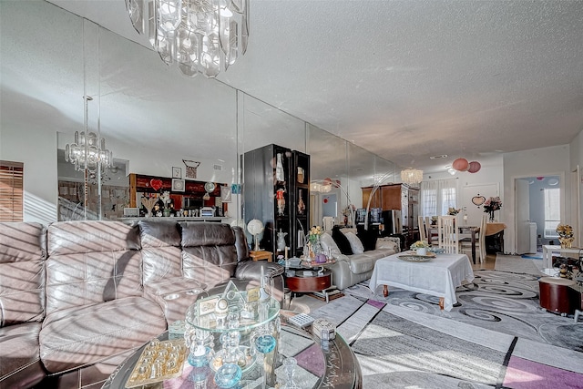 living room featuring a textured ceiling