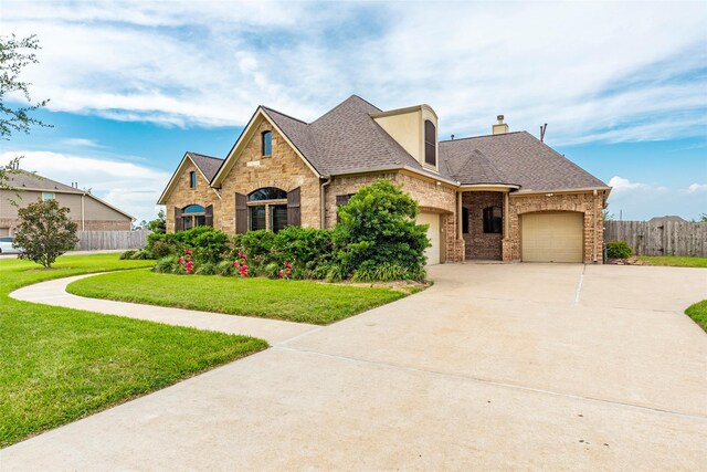 french provincial home featuring a front yard