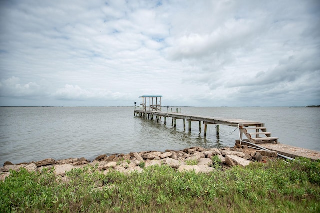 view of dock with a water view