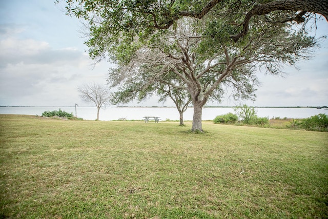 view of yard with a water view