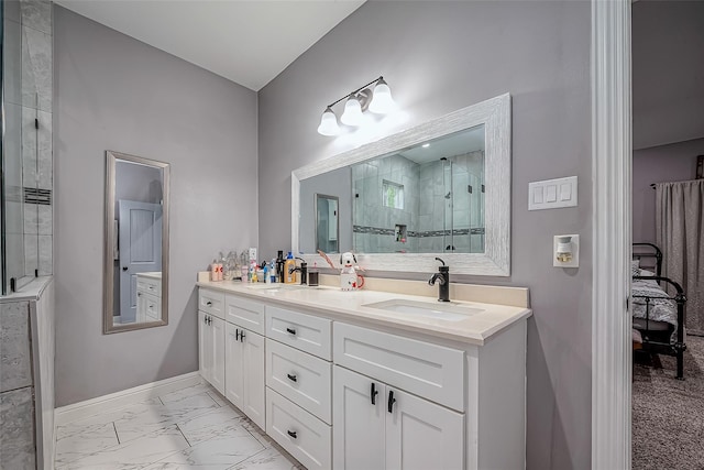 bathroom featuring vanity and walk in shower