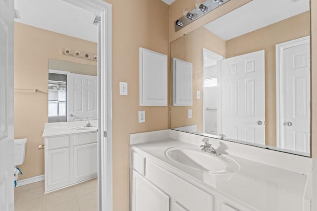 bathroom with tile patterned floors, vanity, and toilet