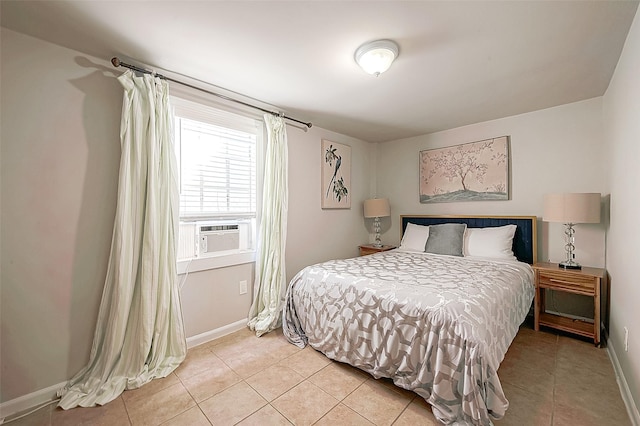 tiled bedroom featuring cooling unit