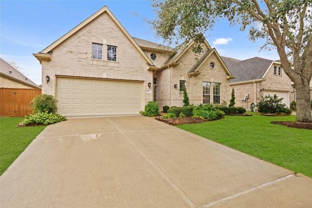 view of front of house with a front lawn and a garage