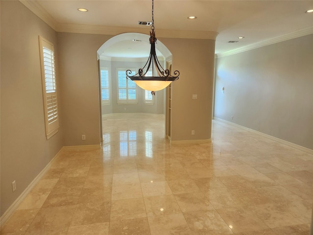 unfurnished dining area featuring ornamental molding