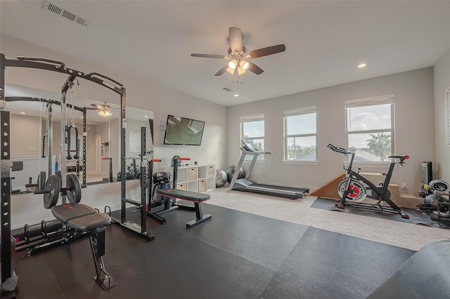 exercise area with ceiling fan