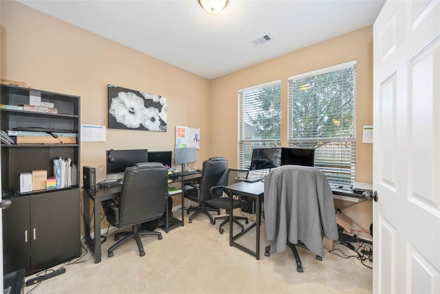 view of carpeted office space