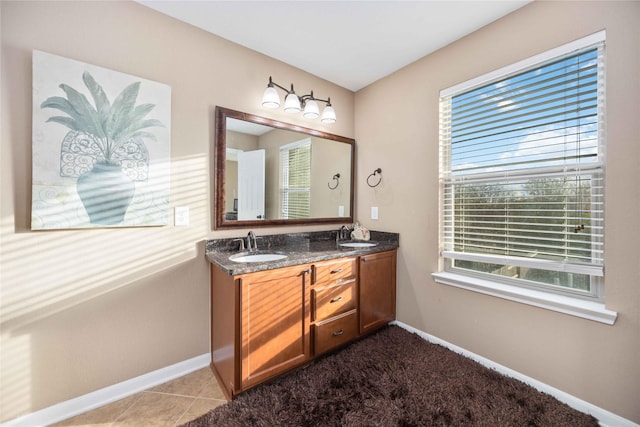 bathroom with tile patterned floors and vanity