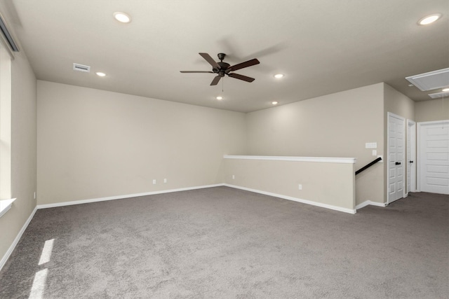 carpeted empty room with ceiling fan