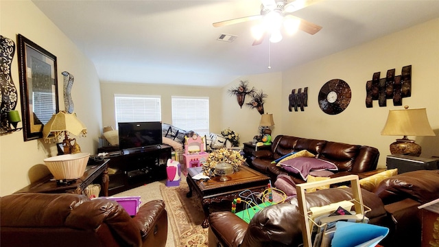 living room with ceiling fan