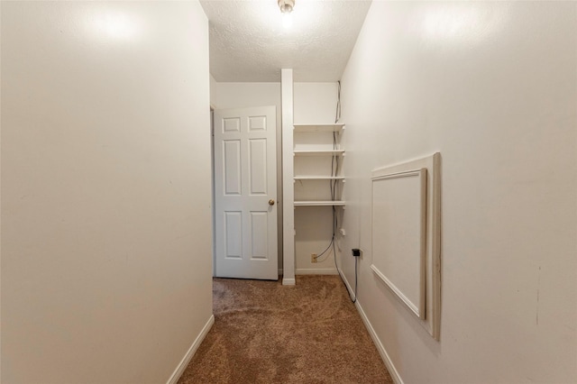 corridor featuring carpet and a textured ceiling