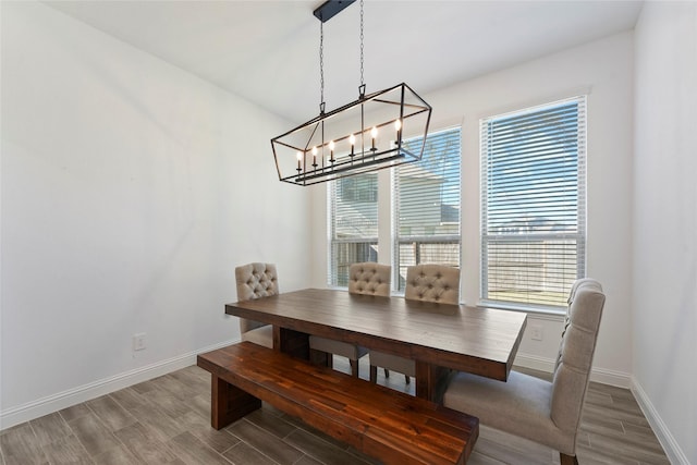 dining space with hardwood / wood-style flooring