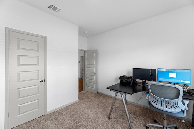 view of carpeted home office