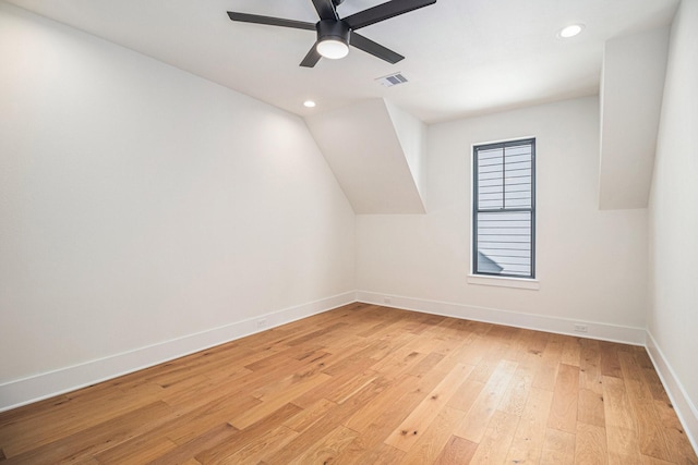 bonus room featuring light hardwood / wood-style flooring and ceiling fan