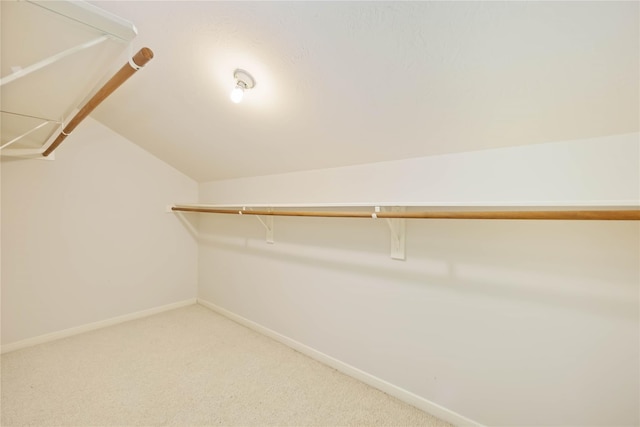 walk in closet featuring vaulted ceiling and carpet floors