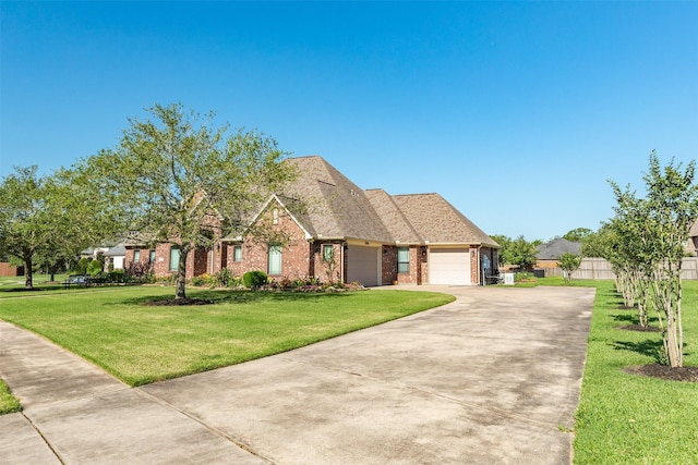 view of front facade featuring a garage and a front lawn