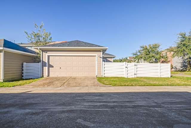 exterior space with a garage