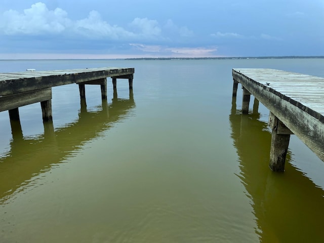 dock area with a water view