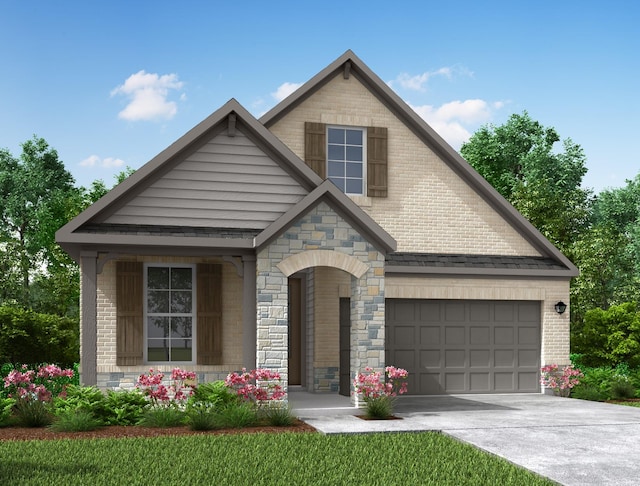 view of front of property featuring driveway and brick siding