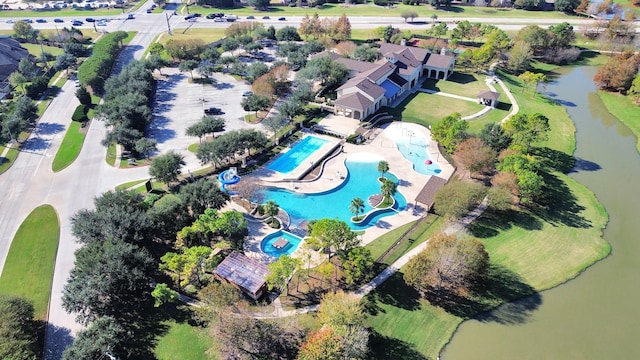 aerial view featuring a water view