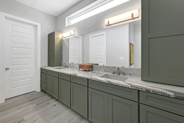 bathroom with vanity and wood-type flooring