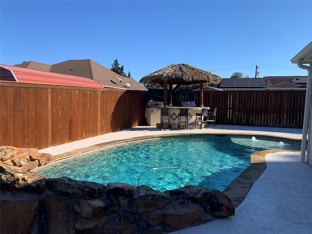 view of swimming pool featuring area for grilling