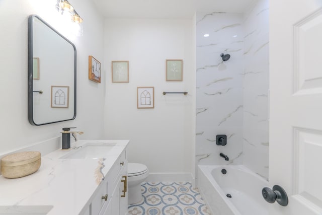 full bathroom with tile patterned floors, vanity, toilet, and tub / shower combination