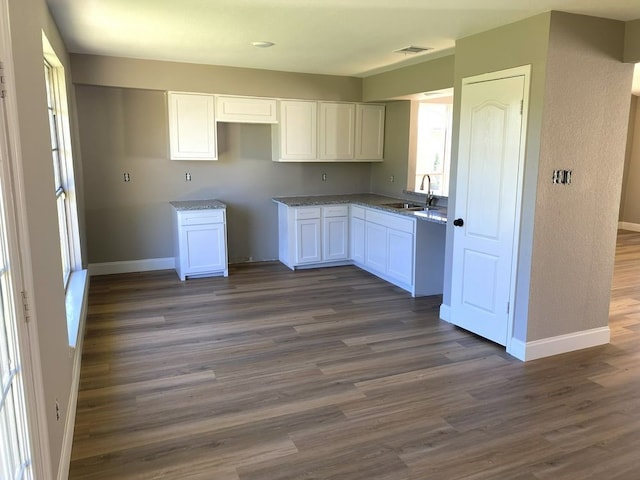 kitchen featuring white cabinets, sink, and dark wood-type flooring