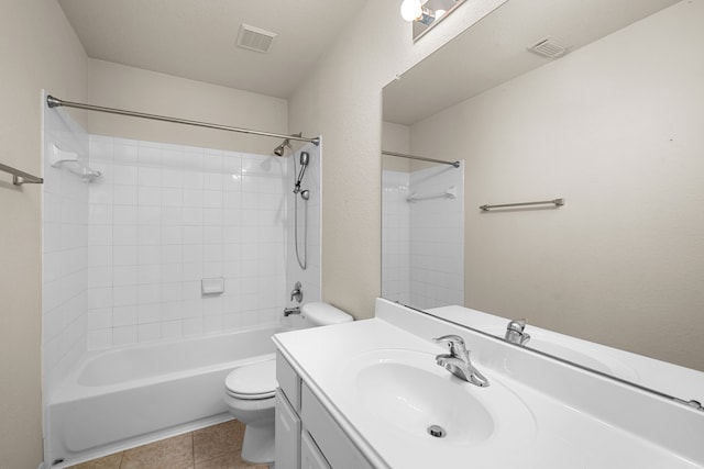 full bathroom with tile patterned floors, shower / tub combination, vanity, and toilet