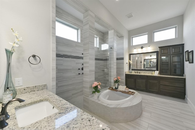 bathroom featuring vanity and separate shower and tub