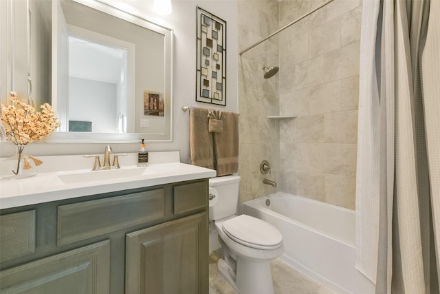 full bathroom featuring vanity, toilet, and shower / bathtub combination with curtain