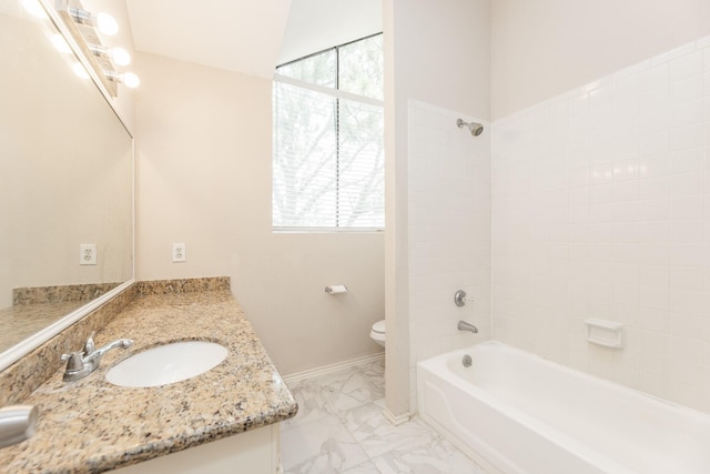 full bathroom featuring vanity, toilet, and shower / bathtub combination