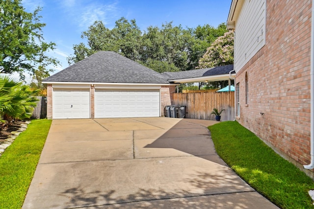 exterior space with a garage