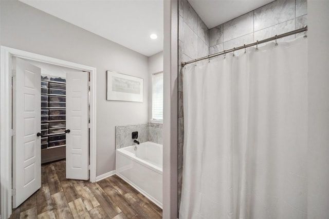 bathroom with wood-type flooring