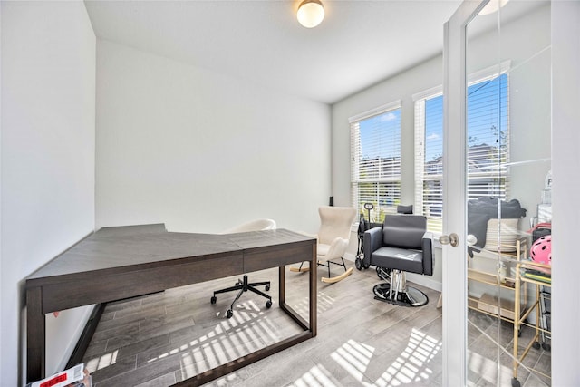 home office featuring hardwood / wood-style floors