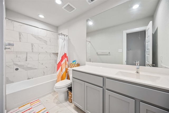 full bathroom featuring vanity, toilet, and shower / tub combo