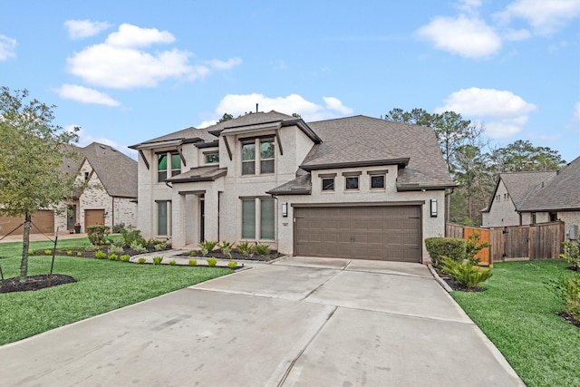 view of front facade featuring a garage and a front lawn