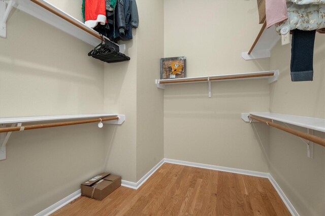 walk in closet with wood finished floors