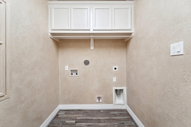 laundry room with electric dryer hookup, dark hardwood / wood-style floors, hookup for a gas dryer, and hookup for a washing machine