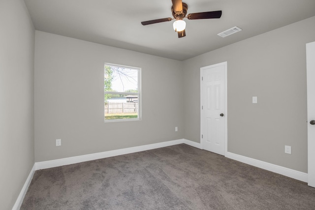 unfurnished room featuring carpet flooring and ceiling fan