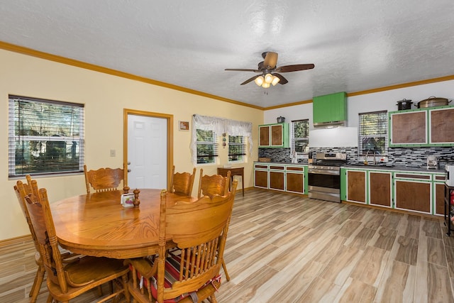 dining area with ceiling fan, light hardwood / wood-style flooring, and a healthy amount of sunlight