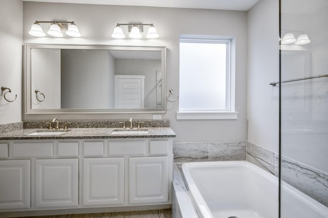 bathroom with vanity and a tub